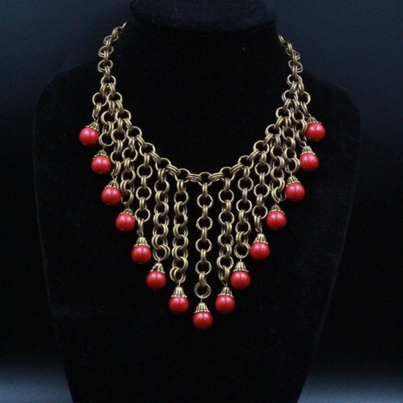 UNSIGNED MIRIAM HASKELL 40's RETRO RED CELLULOID WATERFALL FESTOON NECKLACE - Picture 2 of 3